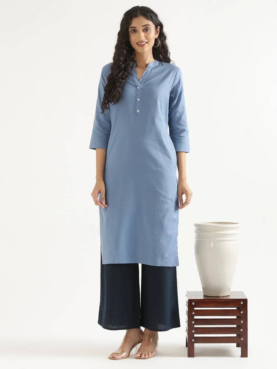 AMIRA'S INDIAN ETHNICWEAR Women Cotton Flex Solid Straight Kurti ( Blue ) - Kurtis, Tunics | Buy online on ZillyBuy