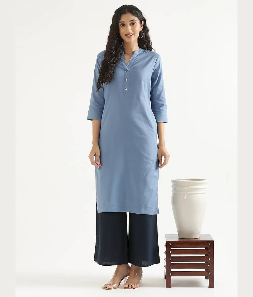 AMIRA'S INDIAN ETHNICWEAR Women Cotton Flex Solid Straight Kurti ( Blue ) - Kurtis, Tunics | Buy online on ZillyBuy