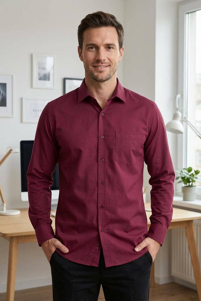 ANAND. Cotton Blend Regular Fit Solids Full Sleeves Men's Casual Shirt - Maroon ( Pack of 1 )