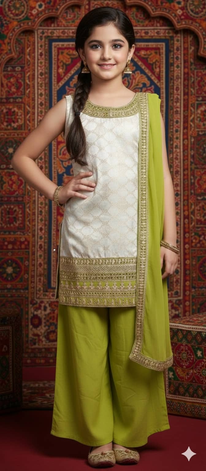 Aarika Girls Silk Kurti with Palazzo ( Pack of 1 , Cream )