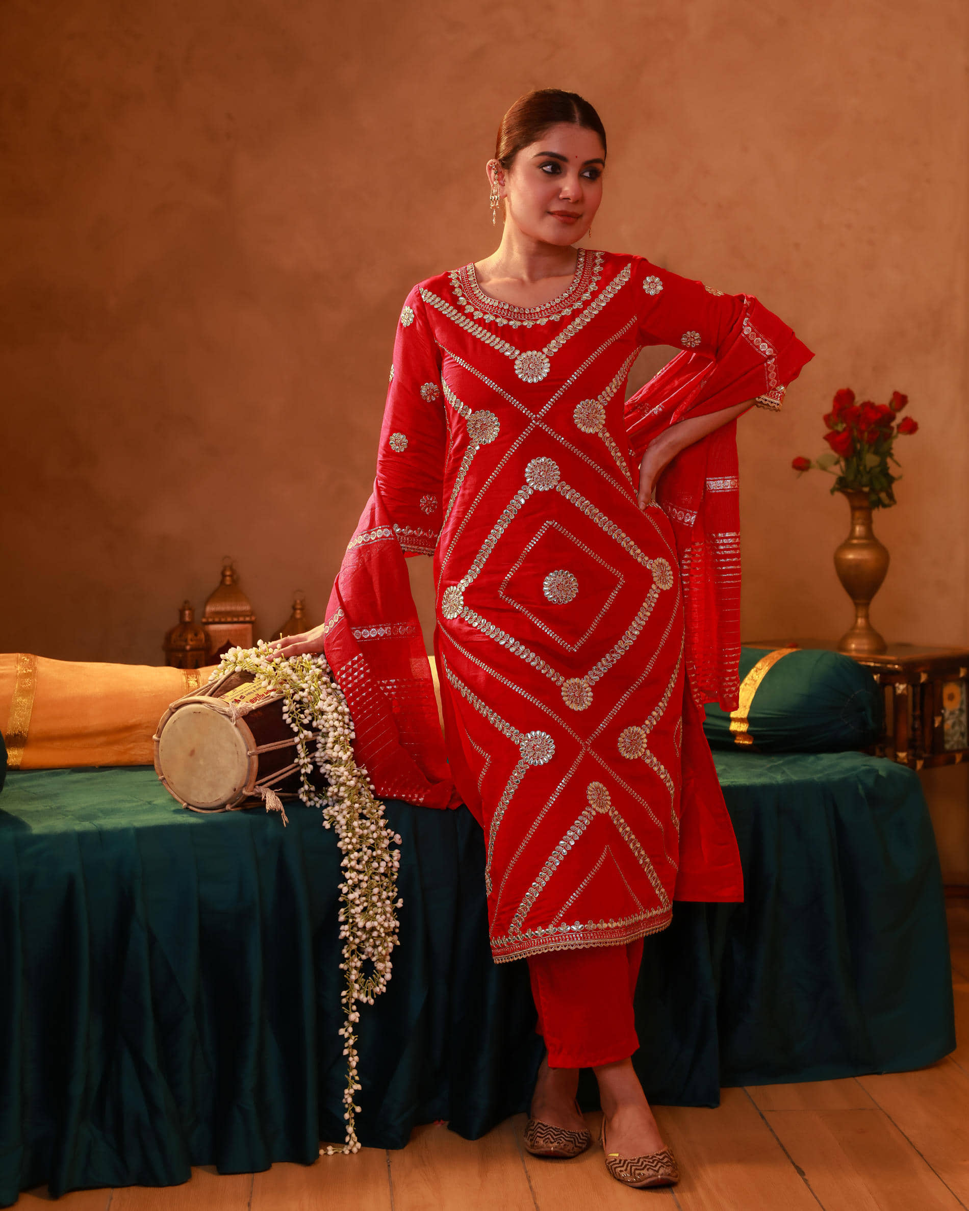 Juniper Women Viscose Embroidered Straight Kurti With Pants ( Magenta )