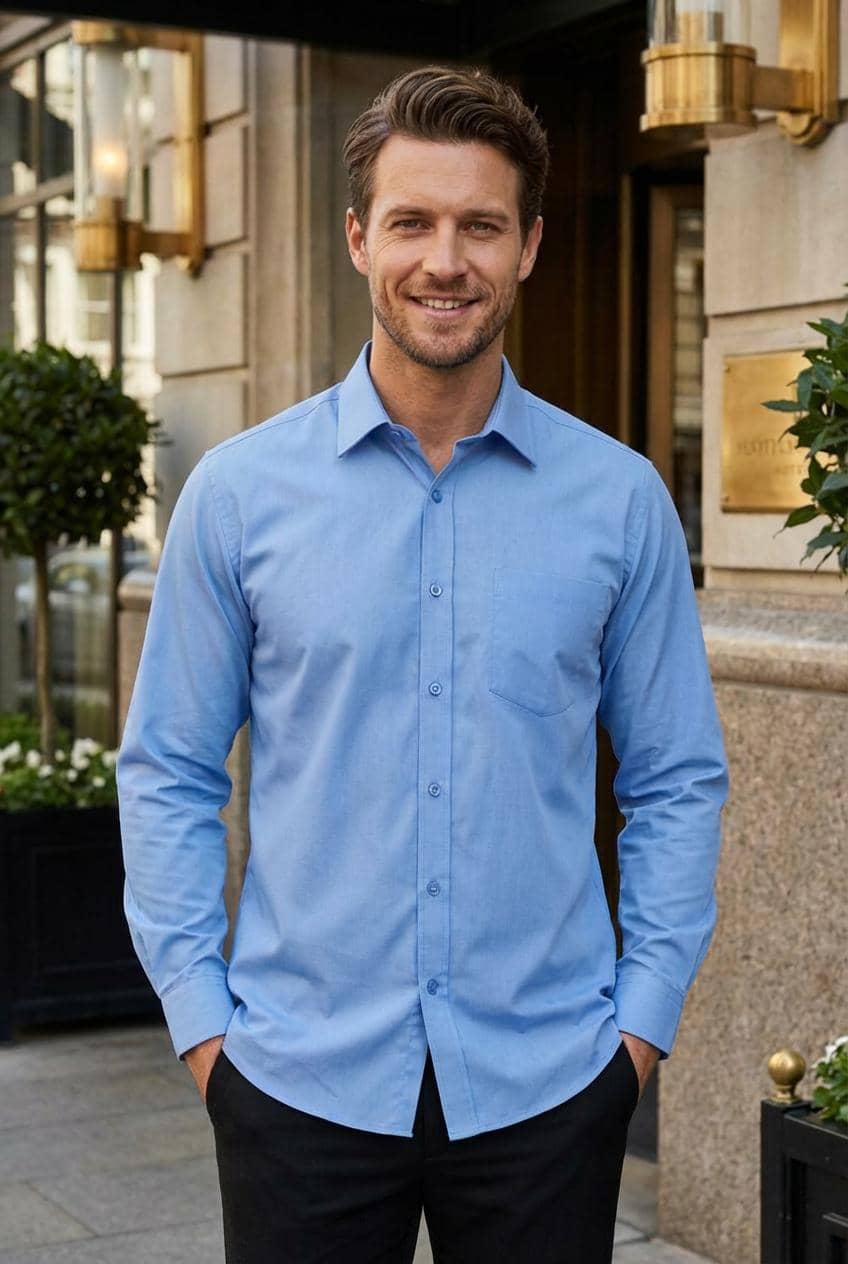 Kashvi Cotton Blend Regular Fit Solids Full Sleeves Men's Casual Shirt - Light Blue ( Pack of 1 )