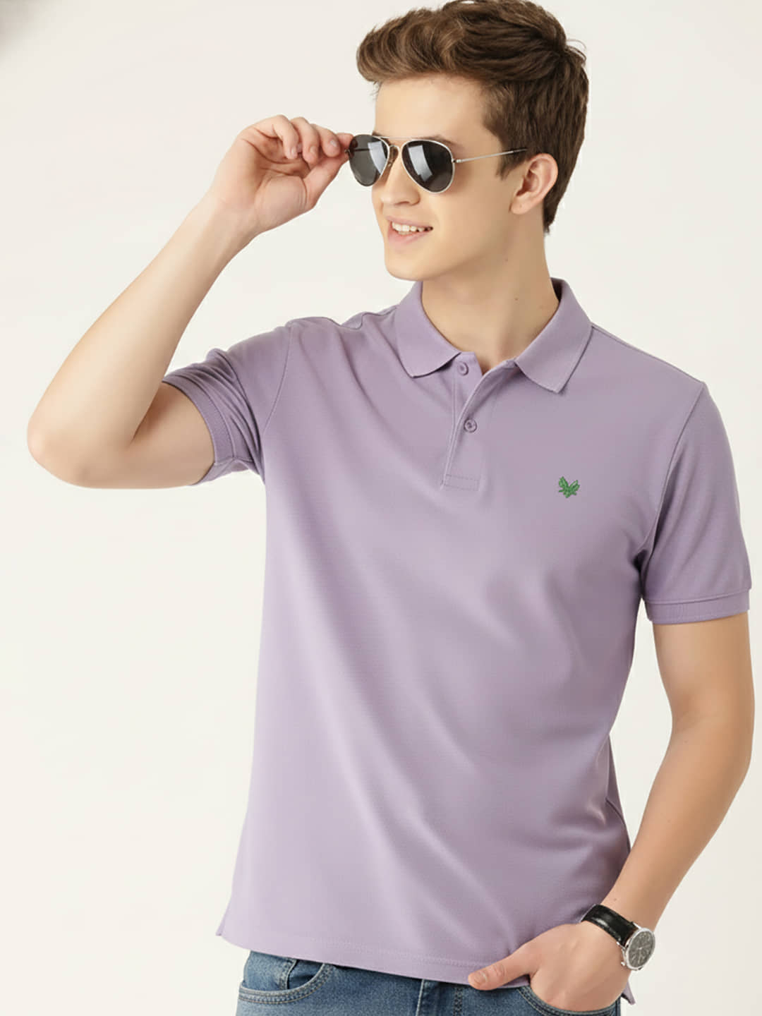 OGEN Men Cotton Blend Regular Fit Solid Polo T Shirt ( Lavender )