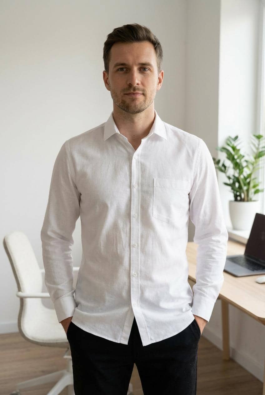 ANAND. Cotton Blend Regular Fit Solids Full Sleeves Men's Casual Shirt - White ( Pack of 1 )