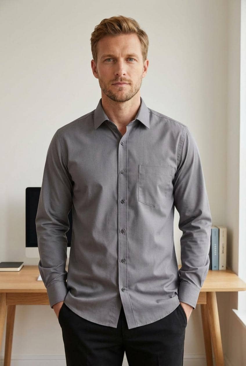 ANAND. Cotton Blend Regular Fit Solids Full Sleeves Men's Casual Shirt - Dark Grey ( Pack of 1 )