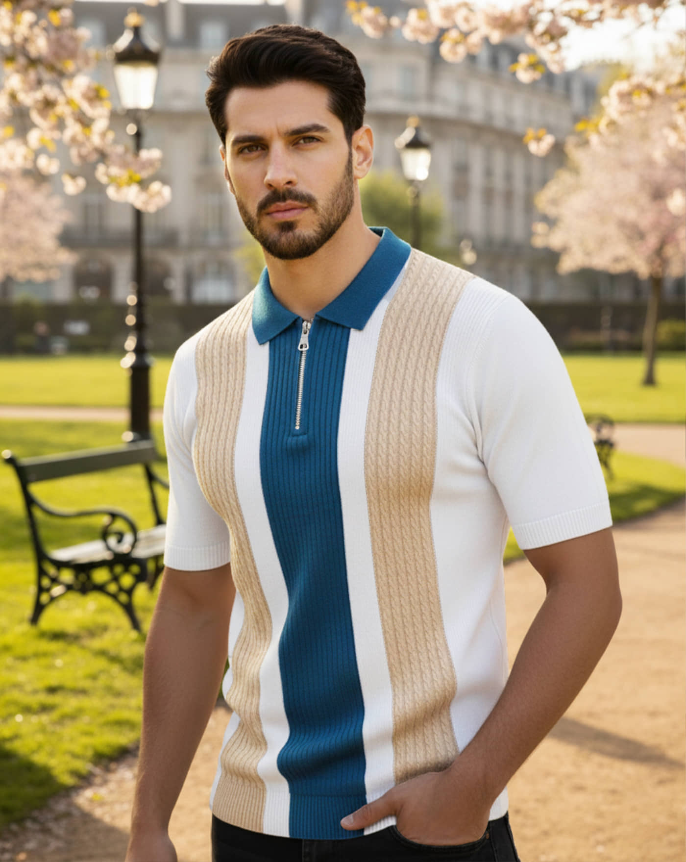 AUSK Men Cotton Blend Regular Fit Striped Polo T Shirt ( Coffee )