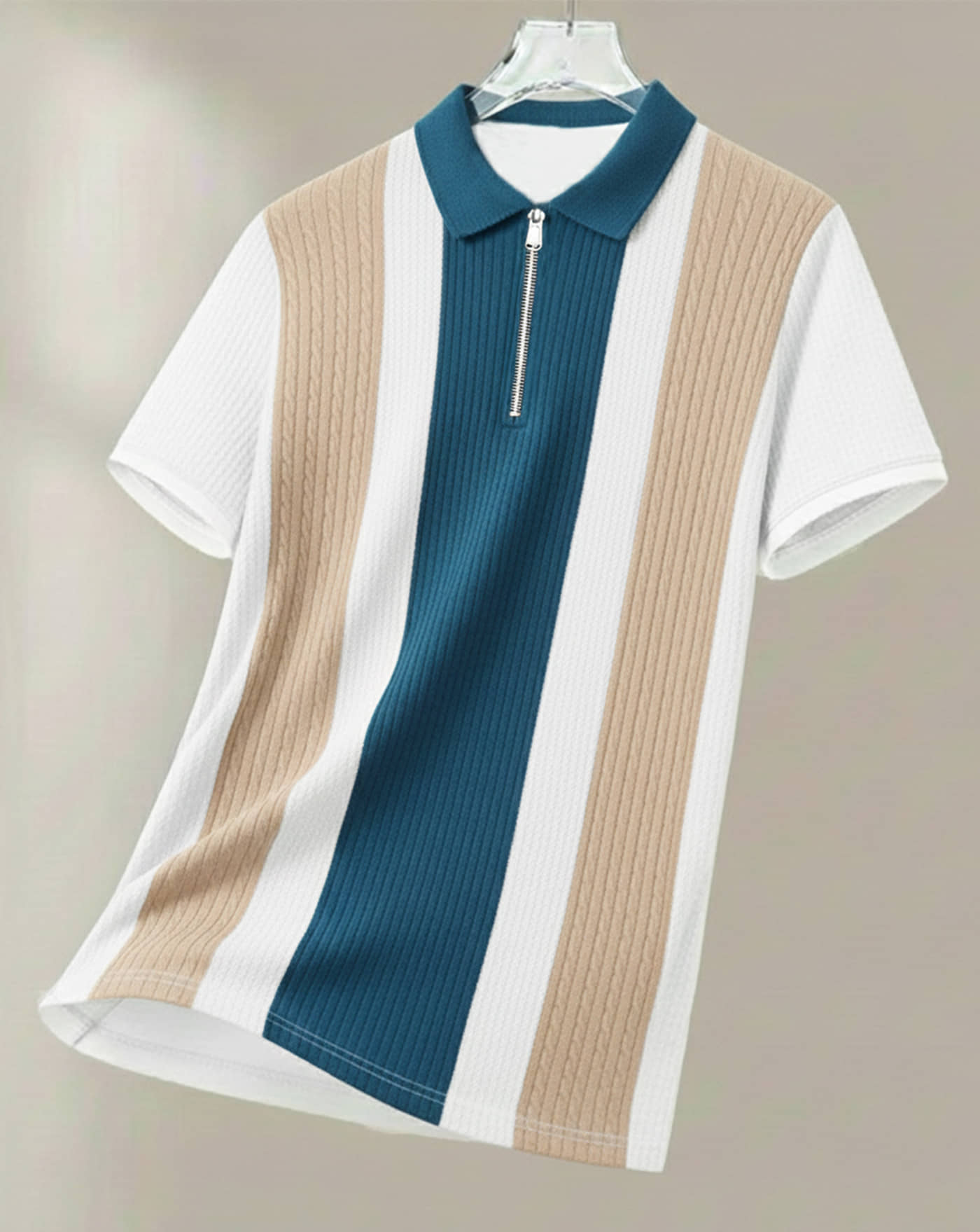 AUSK Men Cotton Blend Regular Fit Striped Polo T Shirt ( Coffee )