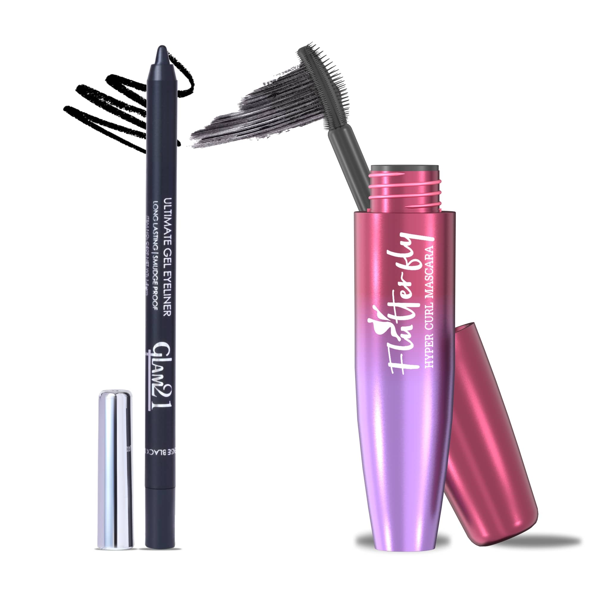 Glam21 Flutterfly Hyper Curl Mascara & Gel Eyeliner Long Lasting Kajal 2 Items In The Set