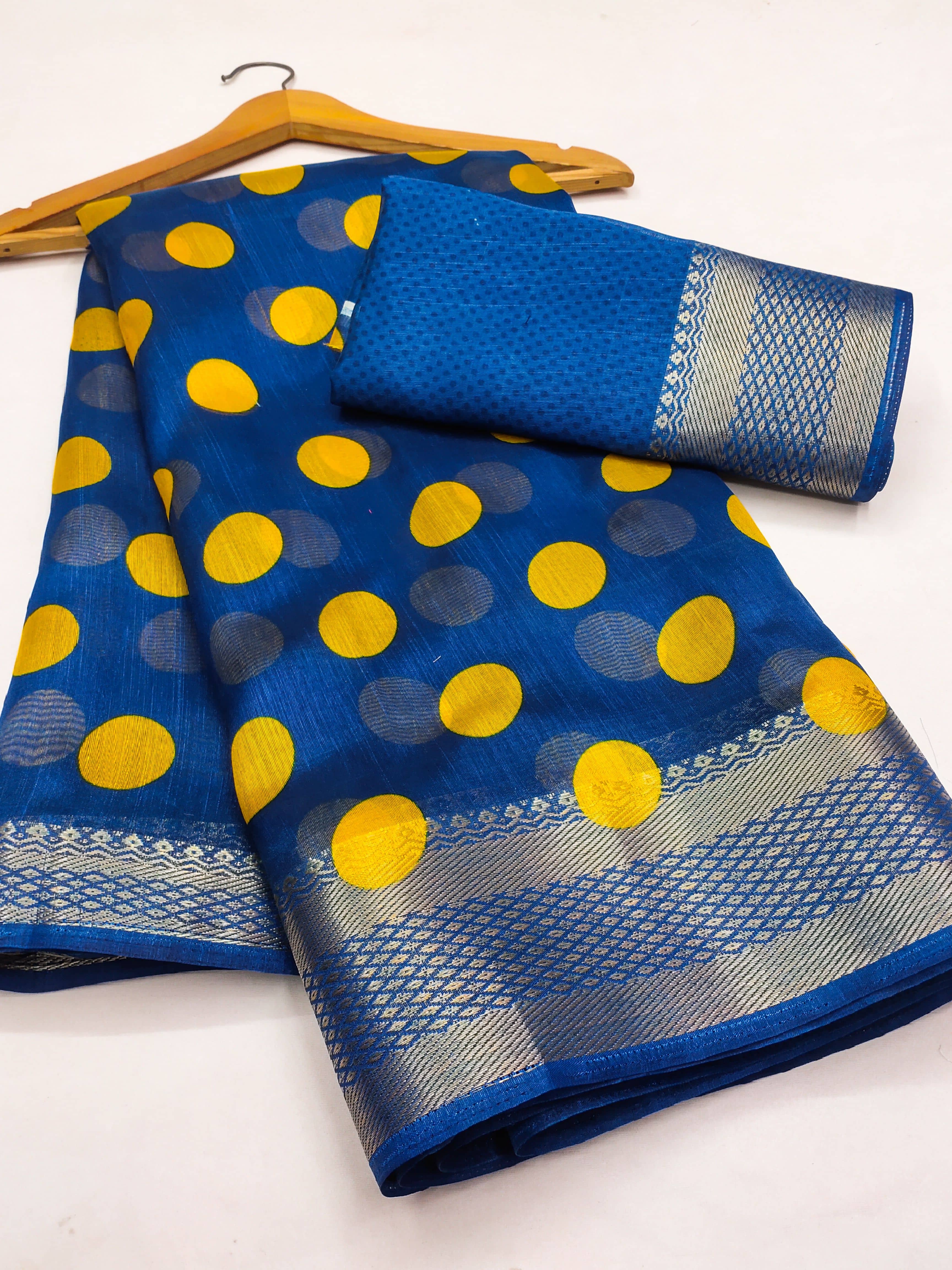 HEMA SILK MILLS Cotton Silk Printed Regular Saree With Unstitched Blouse Piece ( Light Blue )