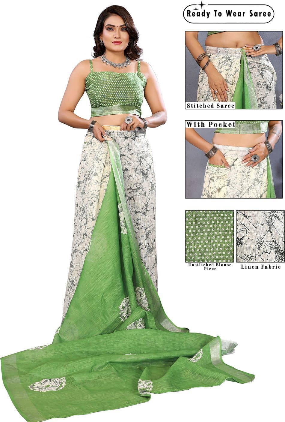 HEMA SILK MILLS Linen Printed Regular Saree With Unstitched Blouse Piece ( Multicolor ) - Sarees | Buy online on ZillyBuy