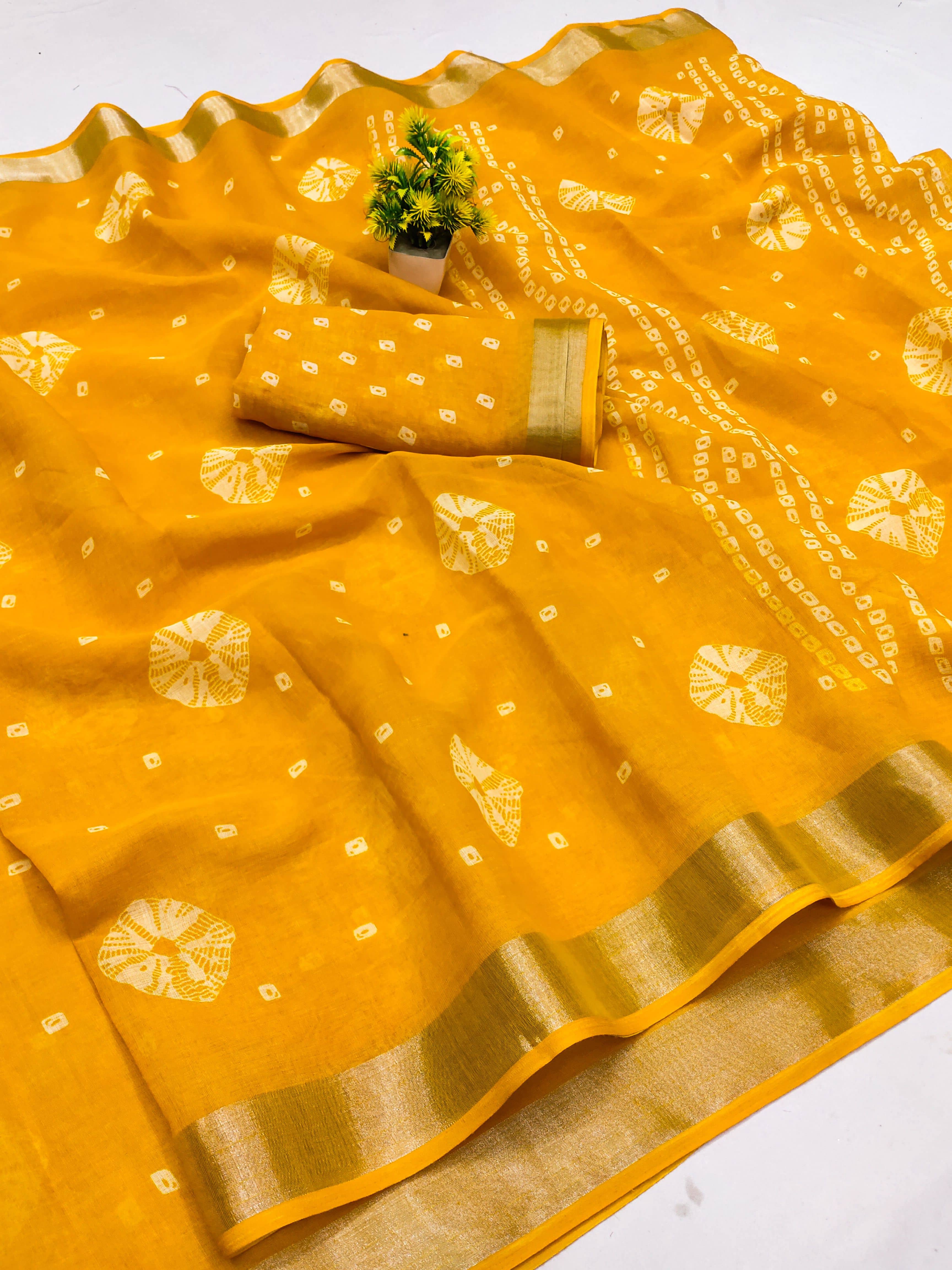 HEMA SILK MILLS Linen Printed Regular Saree With Unstitched Blouse Piece ( Rama ) - Sarees | Buy online on ZillyBuy