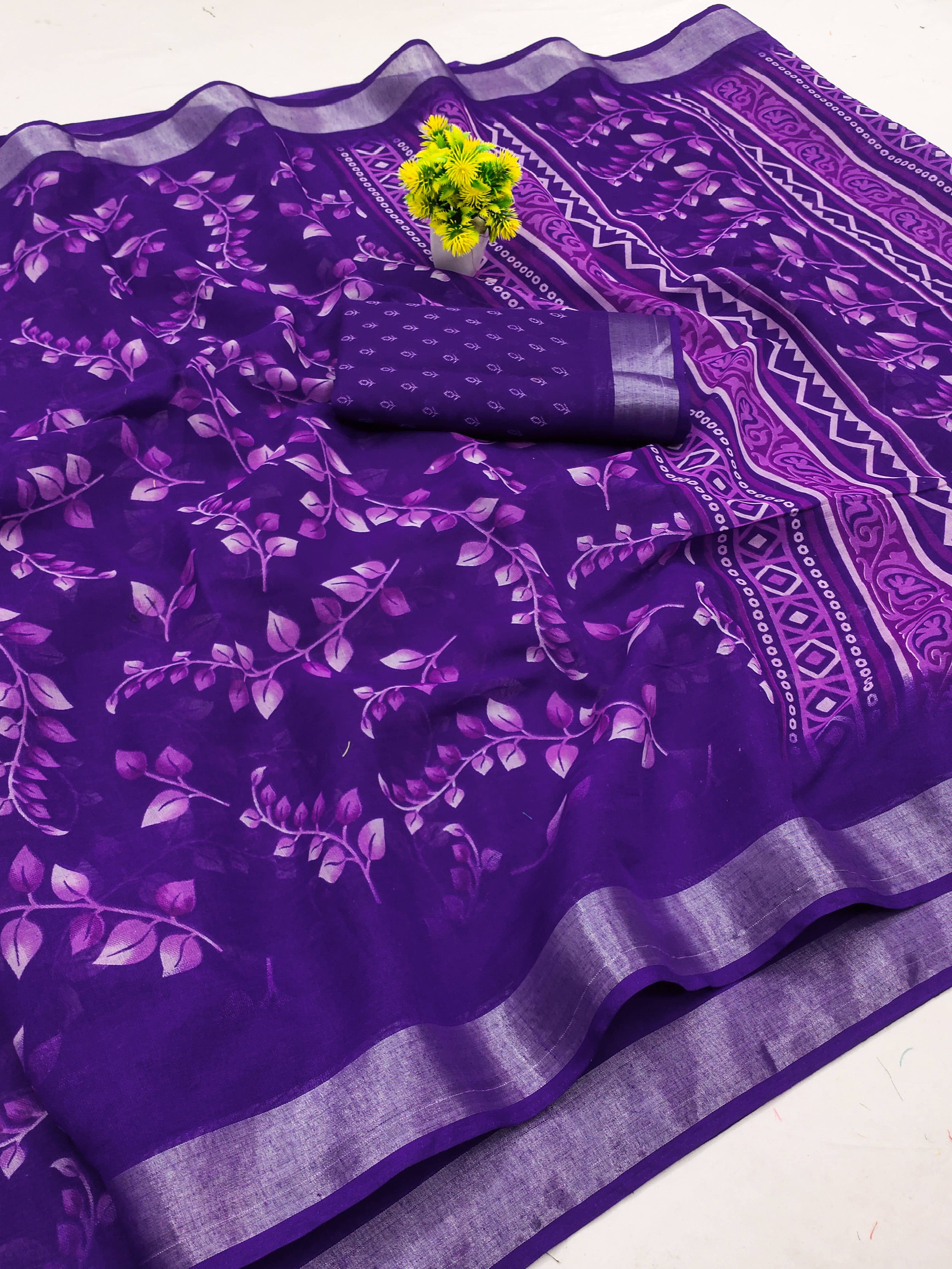 HEMA SILK MILLS Linen Printed Regular Saree With Unstitched Blouse Piece ( Pink ) - Sarees | Buy online on ZillyBuy