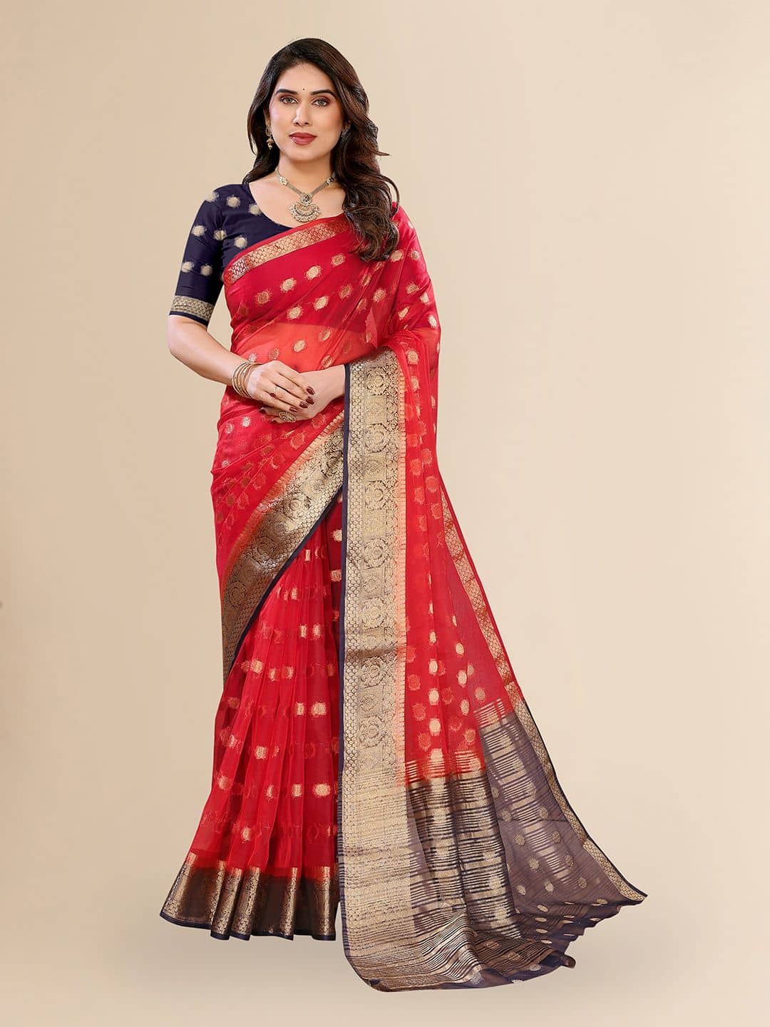 HEMA SILK MILLS Organza Embellished Regular Saree With Unstitched Blouse Piece ( Yellow ) - Sarees | Buy online on ZillyBuy