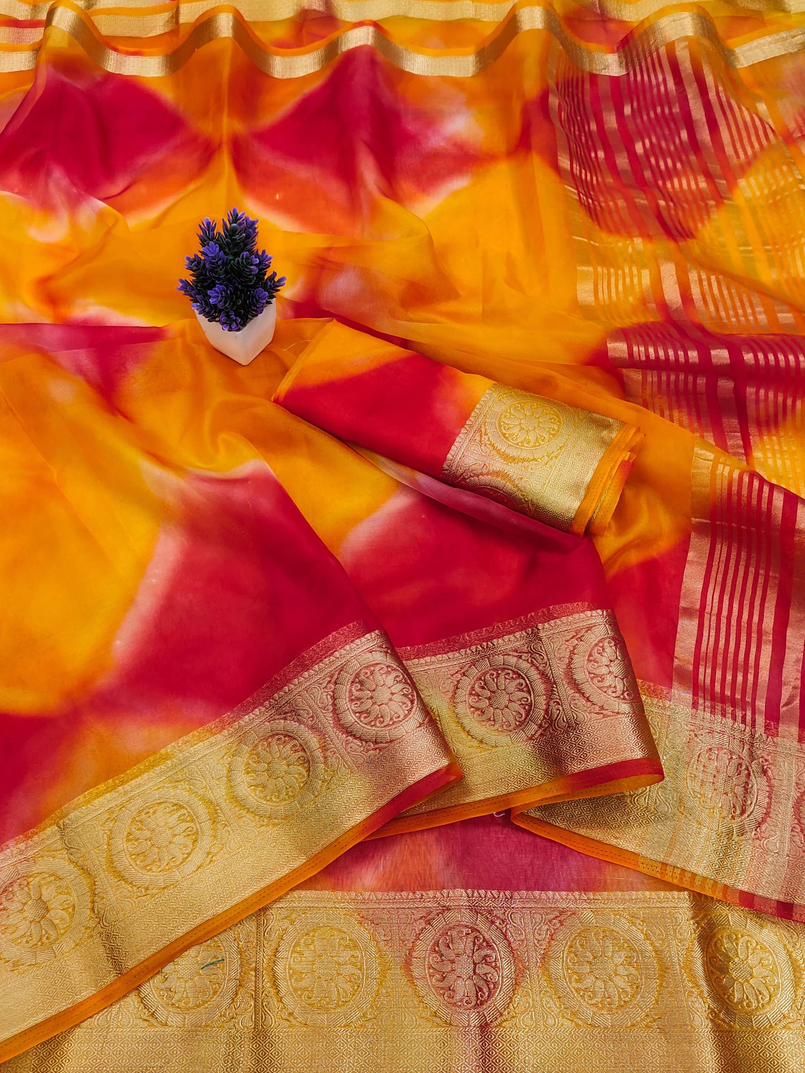 HEMA SILK MILLS Organza Embellished Regular Saree With Unstitched Blouse Piece ( Multicolor 2 )