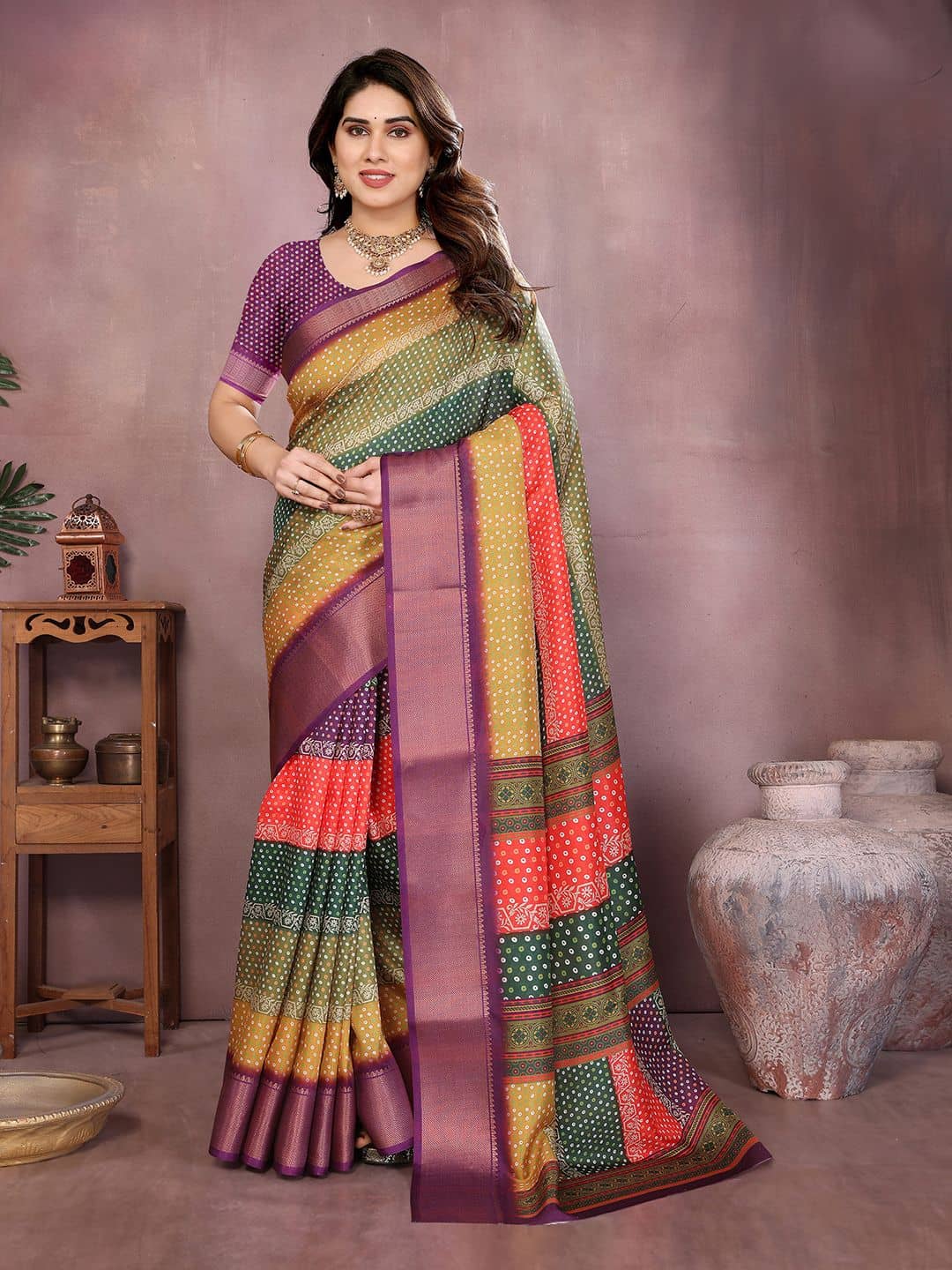 HEMA SILK MILLS Silk Blend Embellished Regular Saree With Unstitched Blouse Piece ( Multicolor ) - Sarees | Buy online on ZillyBuy