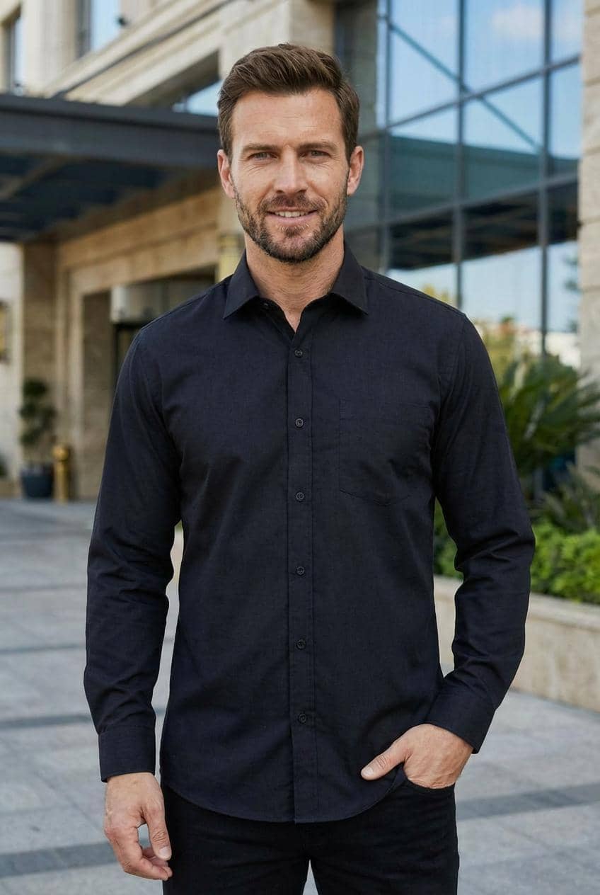 Kashvi Cotton Blend Regular Fit Solids Full Sleeves Men's Casual Shirt - Black ( Pack of 1 )