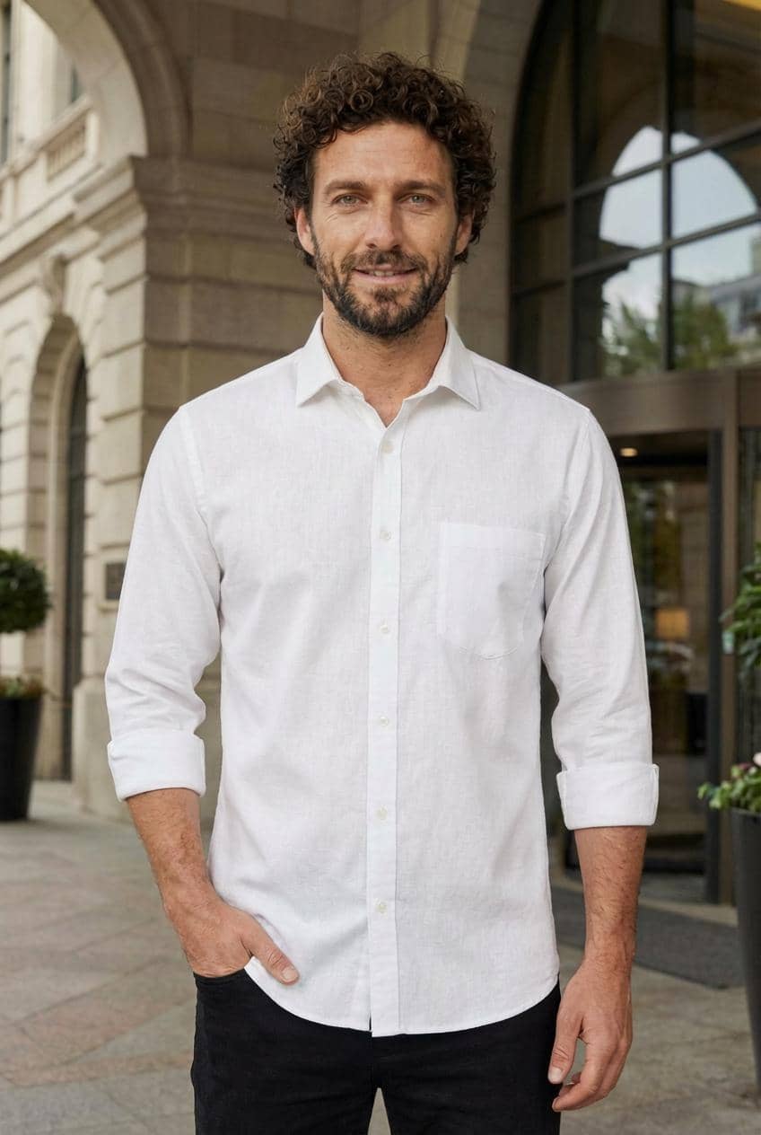 Kashvi Cotton Blend Regular Fit Solids Full Sleeves Men's Casual Shirt - White ( Pack of 1 )