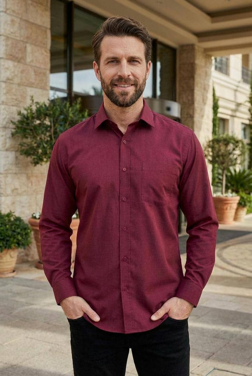 Kashvi Cotton Blend Regular Fit Solids Full Sleeves Men's Casual Shirt - Maroon ( Pack of 1 )