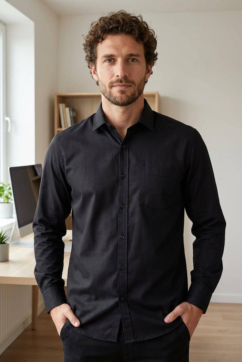 Kashvi Cotton Blend Regular Fit Solids Full Sleeves Men's Casual Shirt - Black ( Pack of 1 )