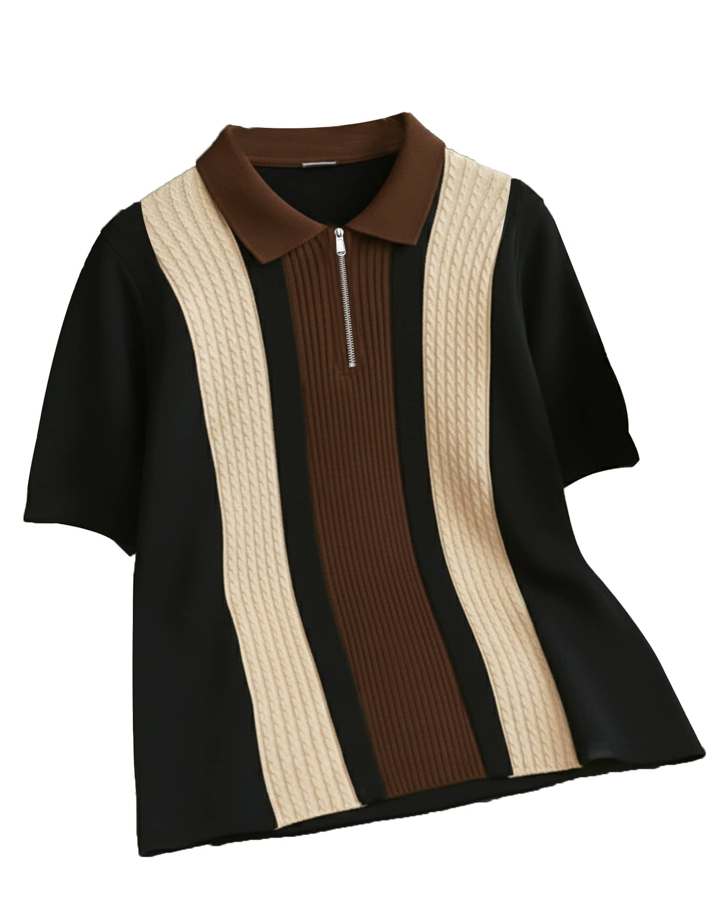 AOOSH Men Cotton Blend Regular Fit Striped Polo T Shirt ( Beige )