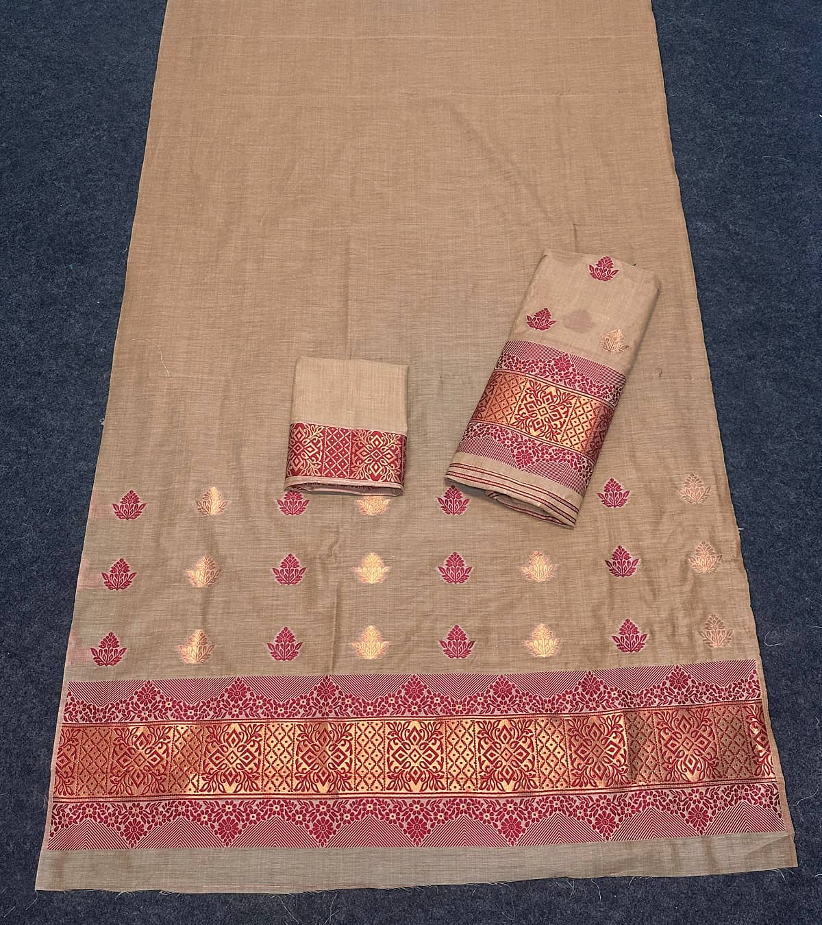 ISARA Cotton Solid Mekhela Chador With Unstitched Blouse Piece ( Bronze ) - Sarees | Buy online on ZillyBuy