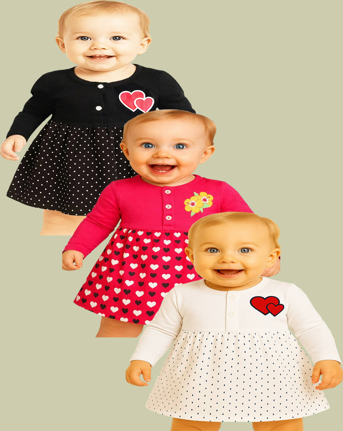 KidzzCart Pack of 3 Baby Girls Cotton Dress ( Multicolor 3 )