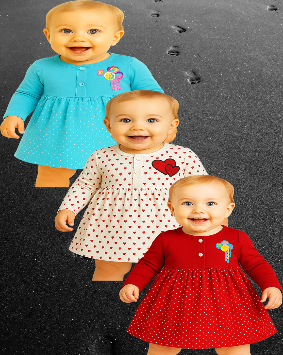 KidzzCart Pack of 3 Baby Girls Cotton Dress ( Multicolor )
