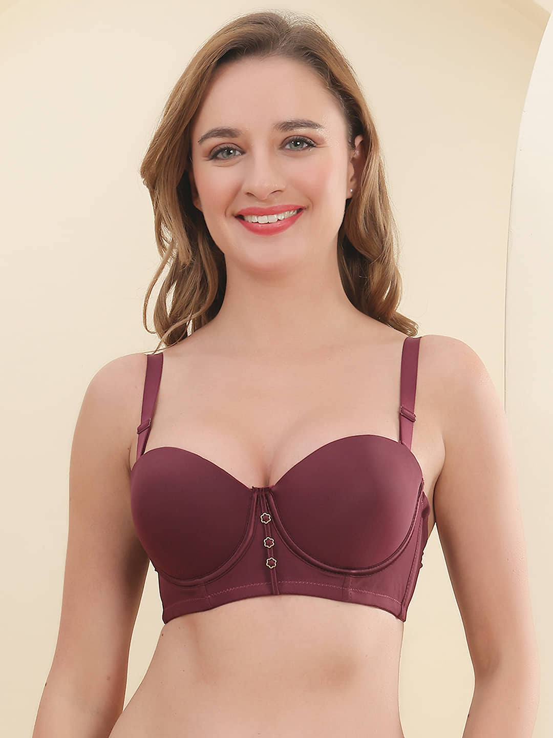 PrettyCat Pack of 1 Polyester Lightly Padded T-Shirt Bra For Women ( Wine )