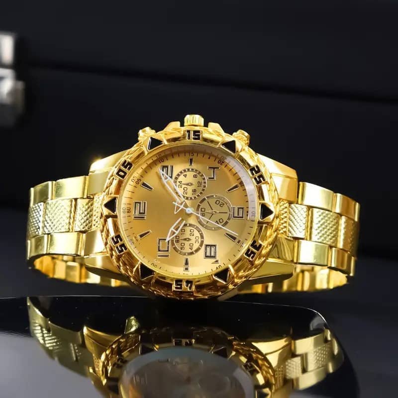 Rhonium Gold Metal Analog Men's Watch