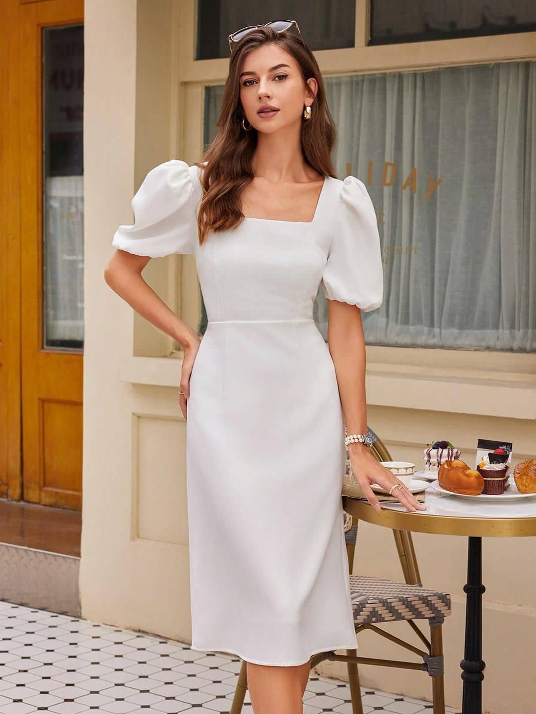 kotty Women Viscose Rayon Solid A-line Dress ( White )