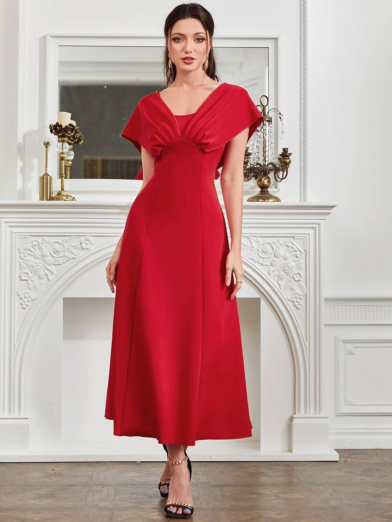 kotty Women Viscose Rayon Solid Fit & Flare Dress ( Red )