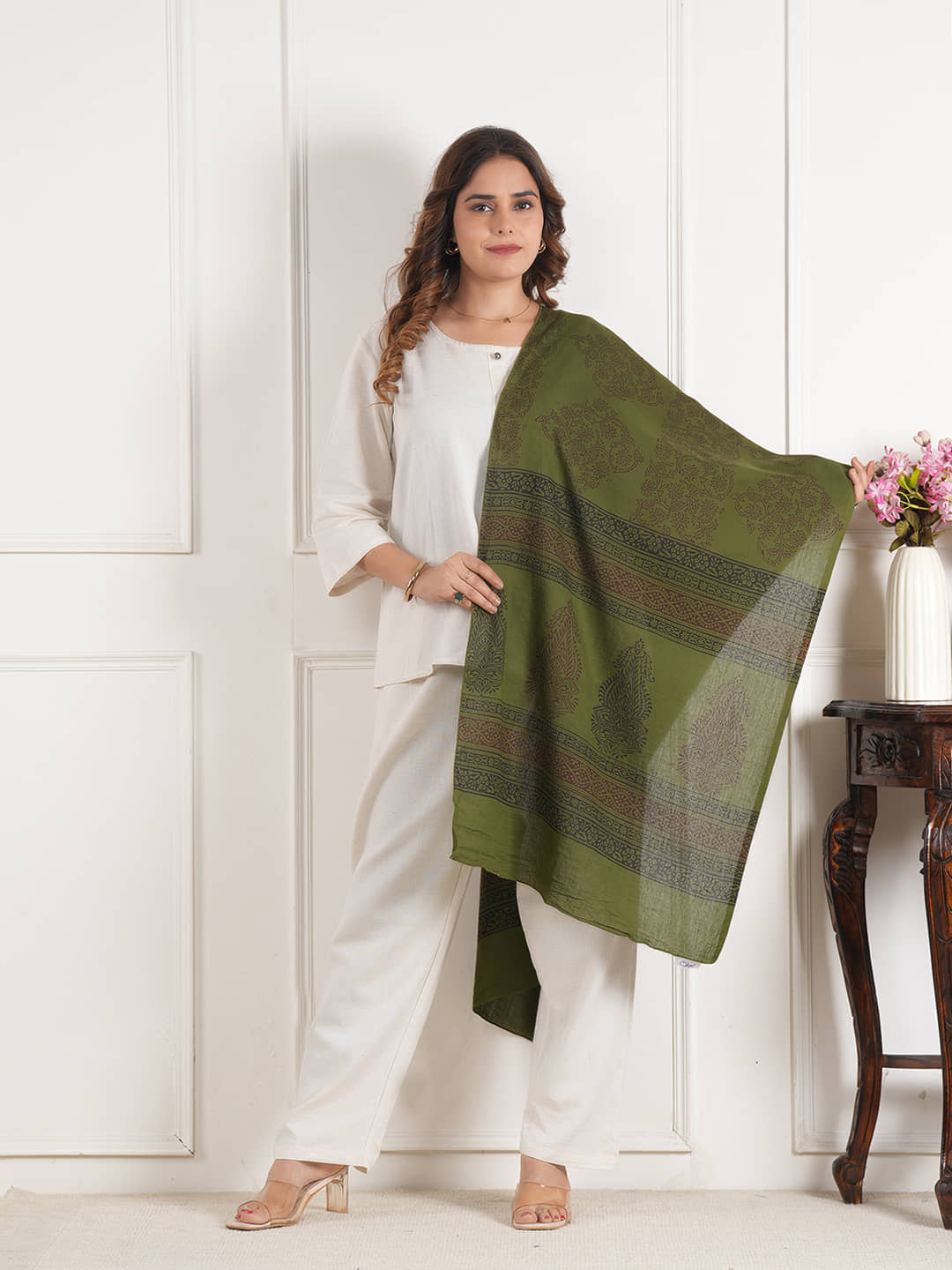 Style 98 Olive Cotton Women's Stole ( Pack of 1 ) - Dupattas & Shawls | Buy online on ZillyBuy