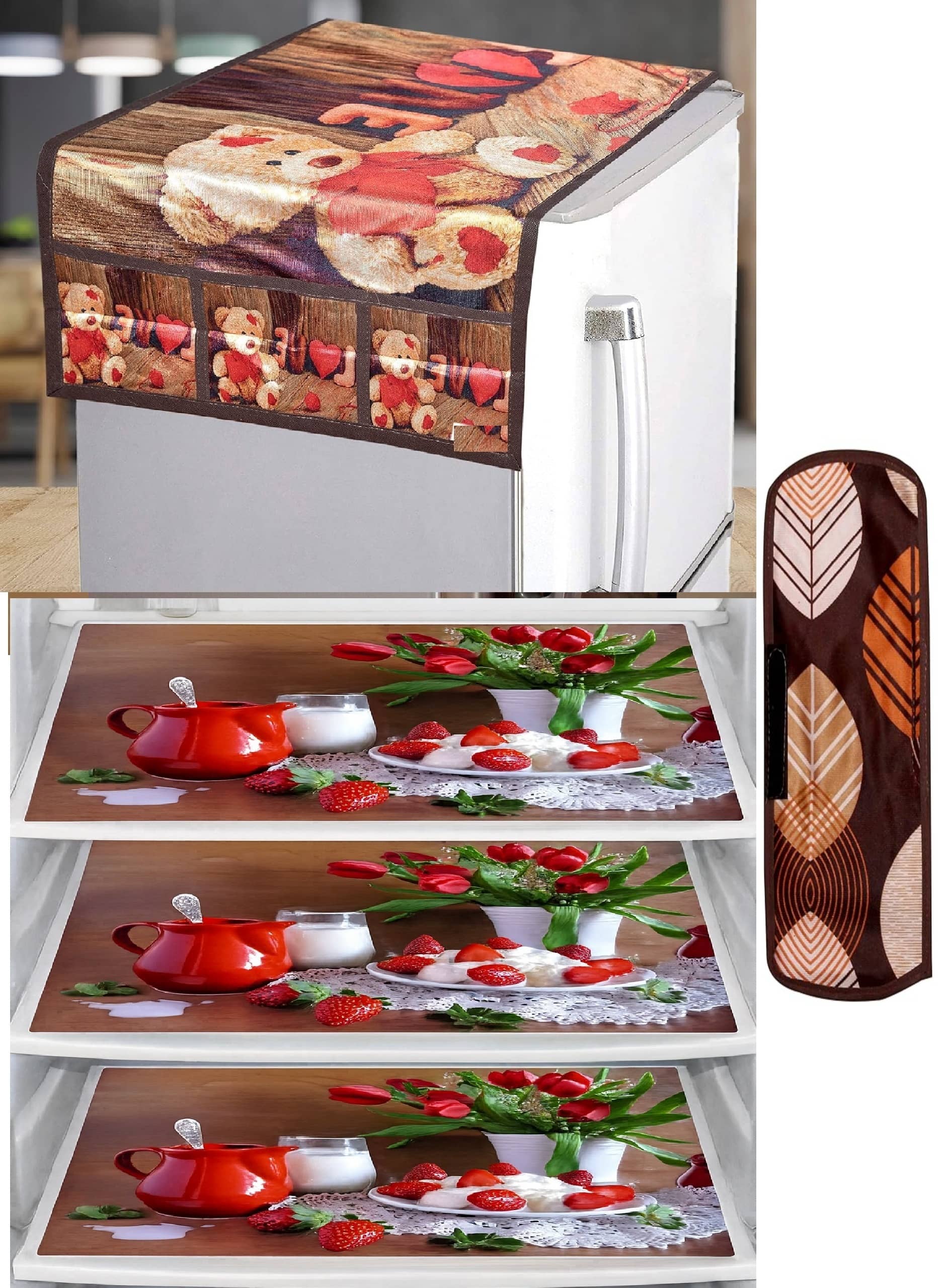 THE LION'S SHARE PVC Floral Fridge Mat & Cover ( 42 30 ) Pack of 5 - Multicolor