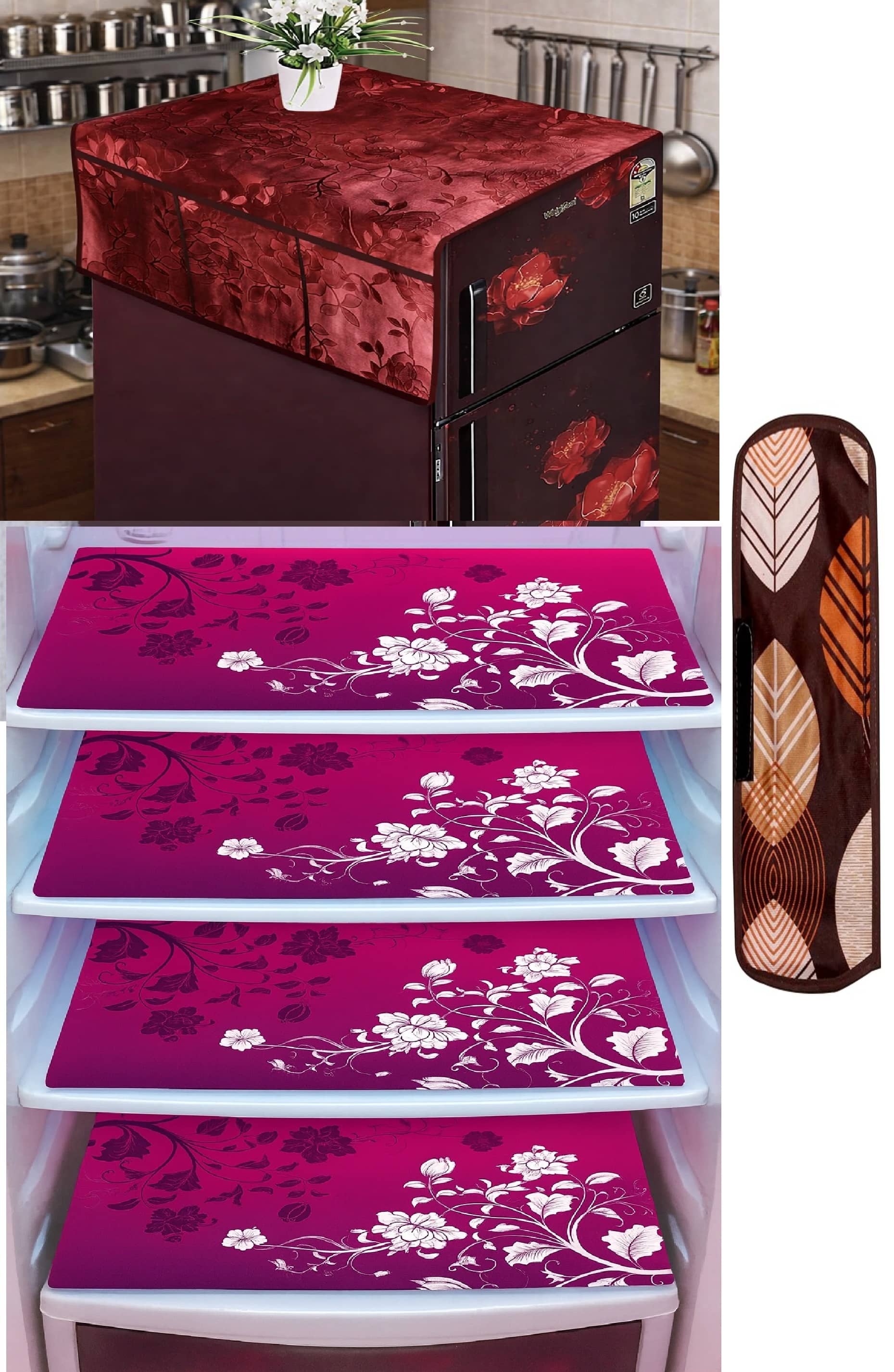 THE LION'S SHARE PVC Floral Fridge Mat & Cover ( 42 30 ) Pack of 6 - Blue