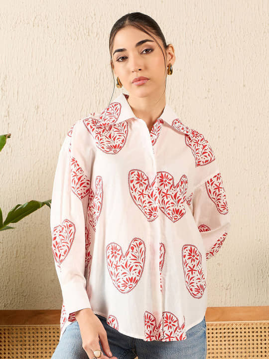 Sheetal associates Women Printed Cotton Shirt ( Red )