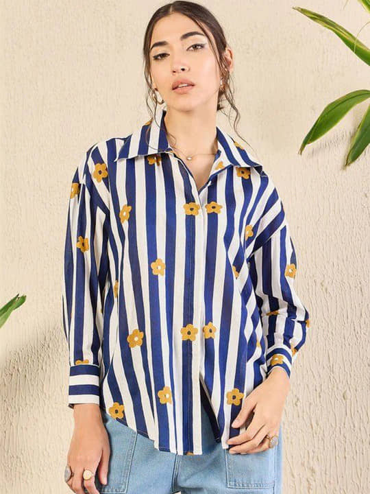 Sheetal associates Women Printed Cotton Shirt ( Blue )