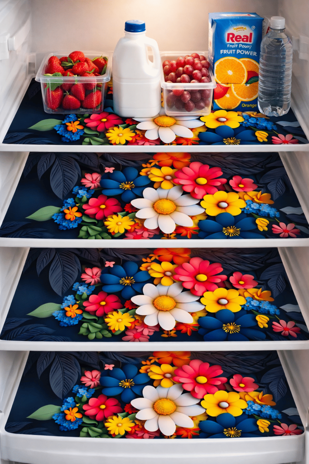 THE LION'S SHARE PVC Floral Fridge Mats ( 30 44 ) Pack of 4 - Beige