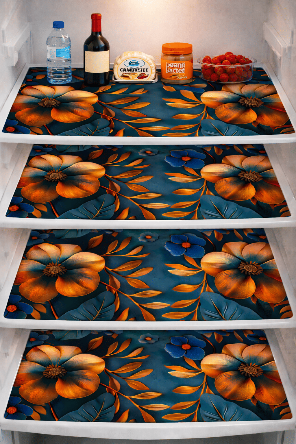 THE LION'S SHARE PVC Floral Fridge Mats ( 30 44 ) Pack of 4 - Black