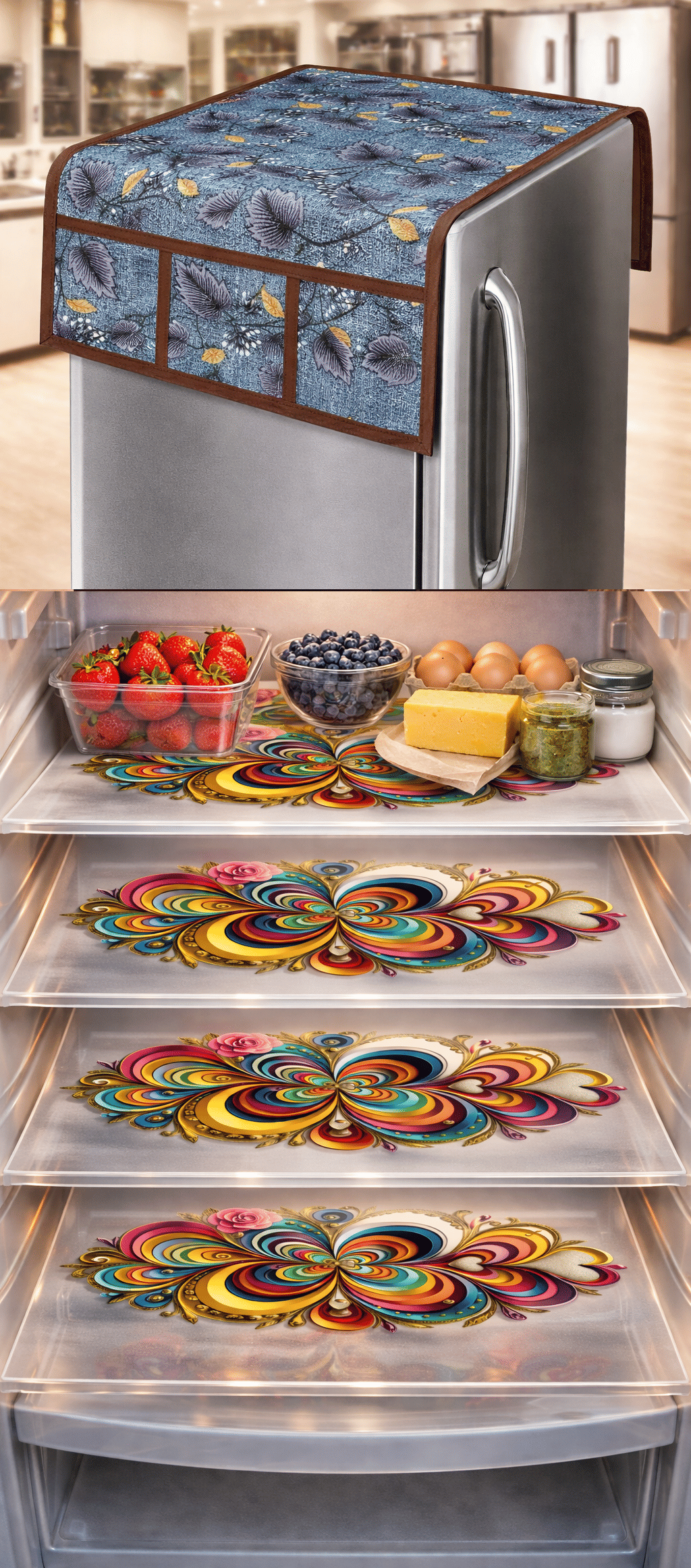 THE LION'S SHARE PVC Floral Fridge Mat & Cover ( 42 30 ) Pack of 5 - Brown