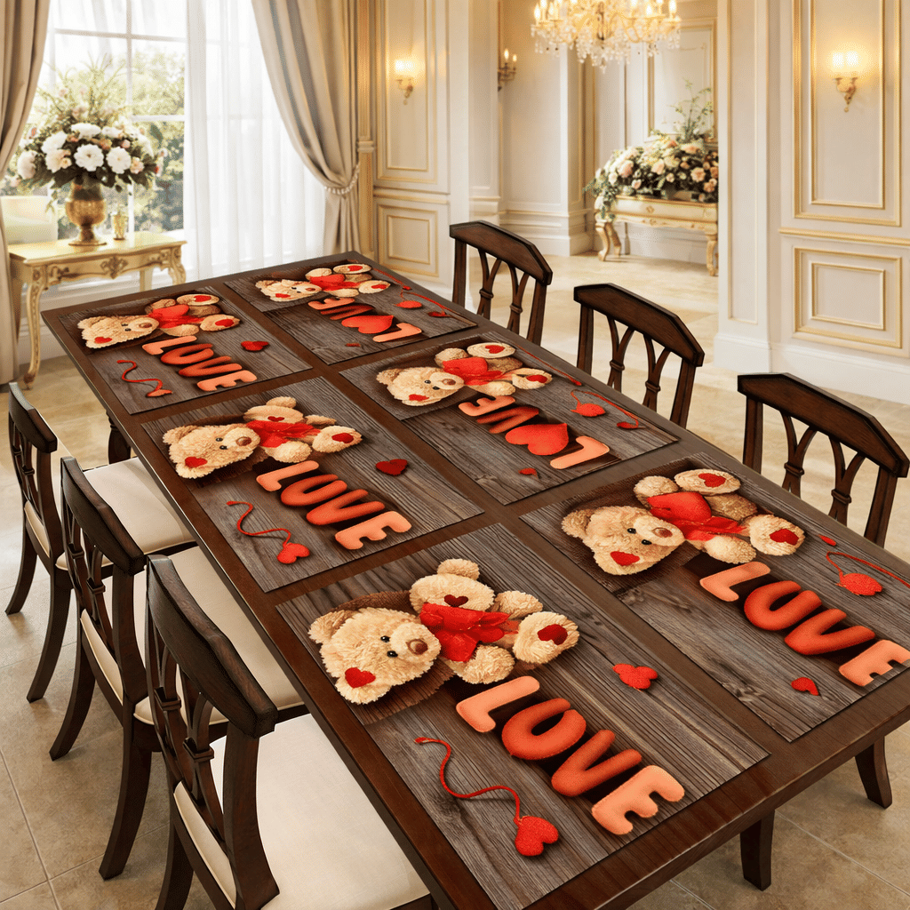 THE LION'S SHARE PVC Floral Rectangle Table Mats ( 44 cm x 30 cm ) Pack of 6 - Orange