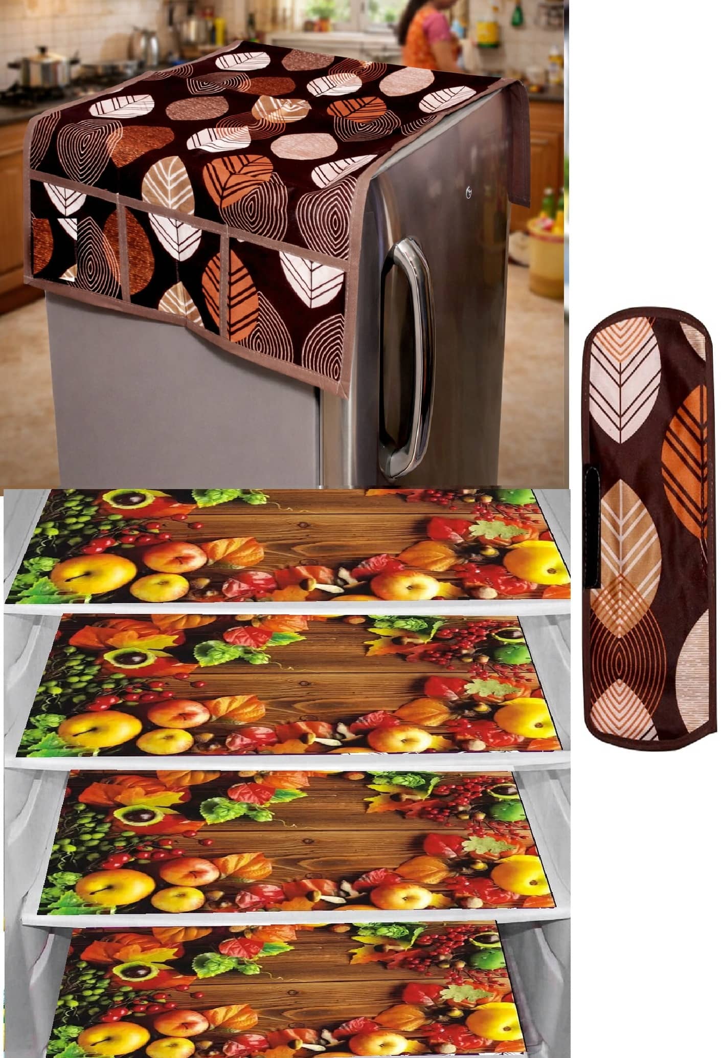 THE LION'S SHARE PVC Floral Fridge Mat & Cover ( 42 30 ) Pack of 6 - Blue
