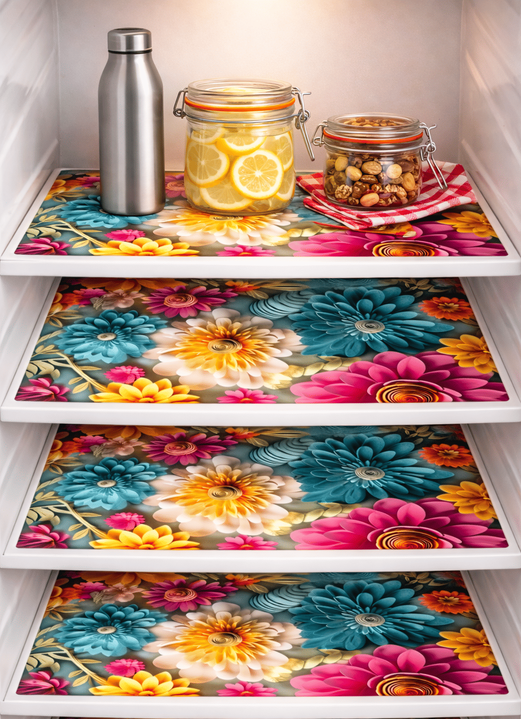 THE LION'S SHARE PVC Floral Fridge Mats ( 30 44 ) Pack of 4 - Blue
