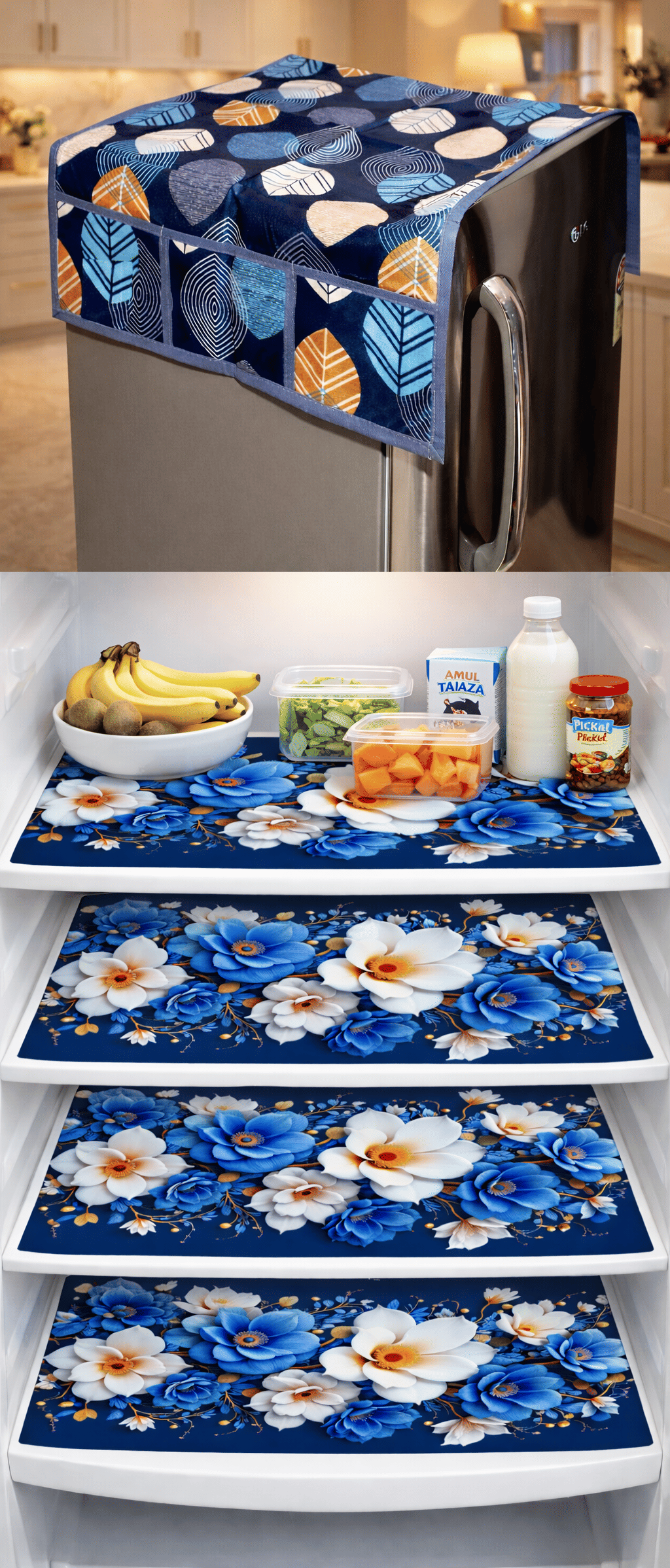 THE LION'S SHARE PVC Floral Fridge Mat & Cover ( 42 30 ) Pack of 5 - Pink