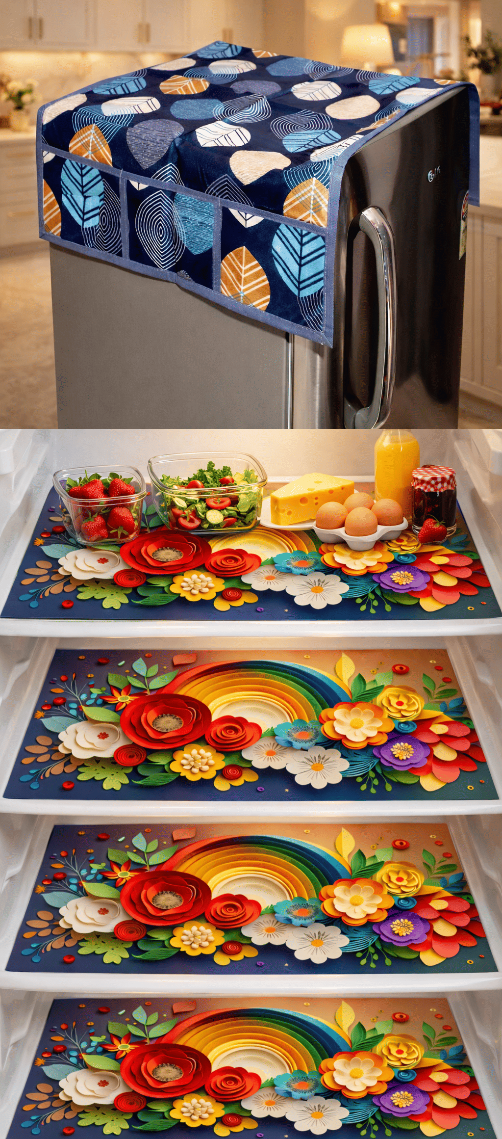 THE LION'S SHARE PVC Floral Fridge Mat & Cover ( 42 30 ) Pack of 5 - Brown
