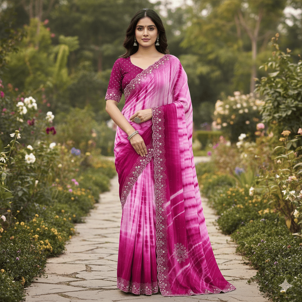 sanwariya Georgette Printed Bandhani Sarees With Unstitched Blouse Piece ( RANI ) - Sarees | Buy online on ZillyBuy