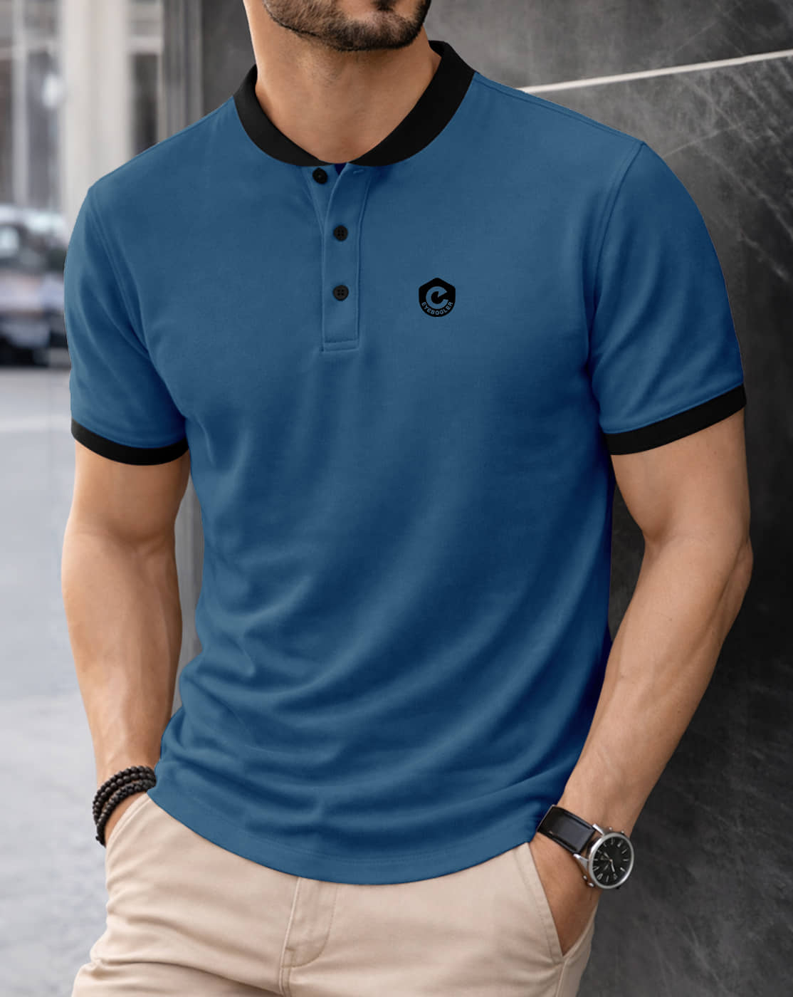 Eyebogler Men Polyester Regular Fit Solid T-Shirt ( Blue )