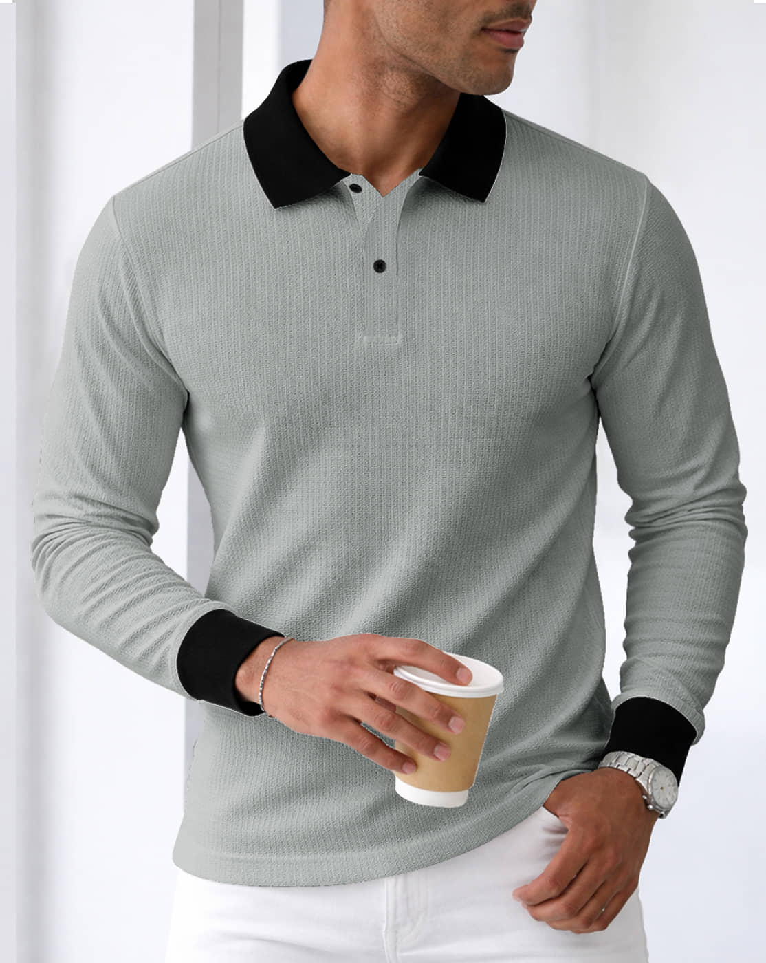 Eyebogler Men Polyester Regular Fit Solid Polo T Shirt ( Grey )