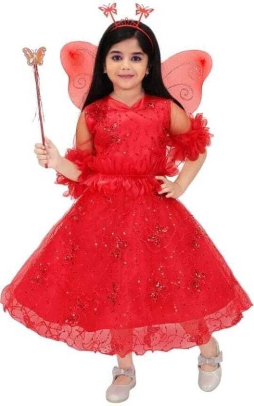 APNA COLLECTION Net Frock For Girls ( Pack of 1 , Red )