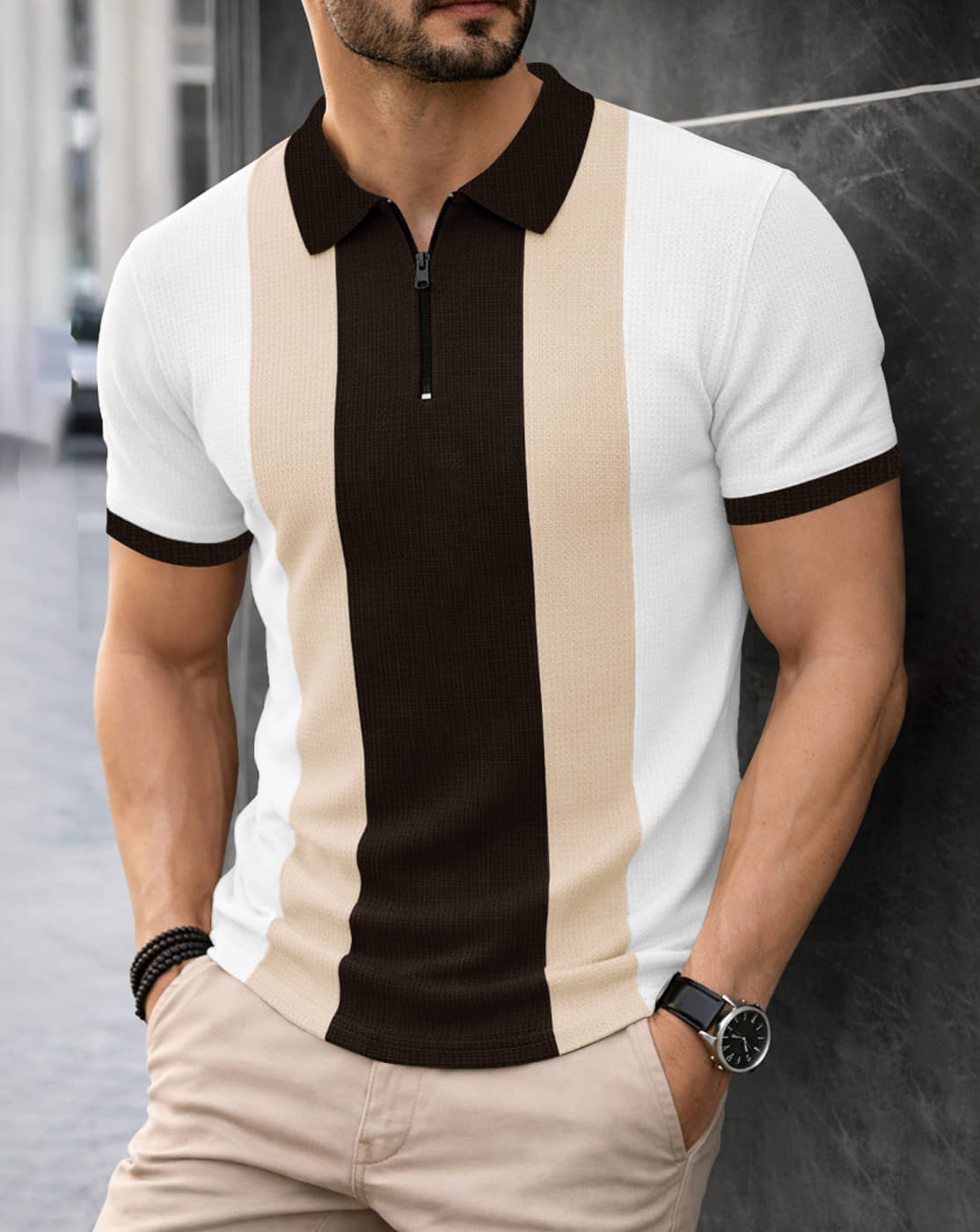 Eyebogler Men Polyester Regular Fit Solid T-Shirt ( Beige )