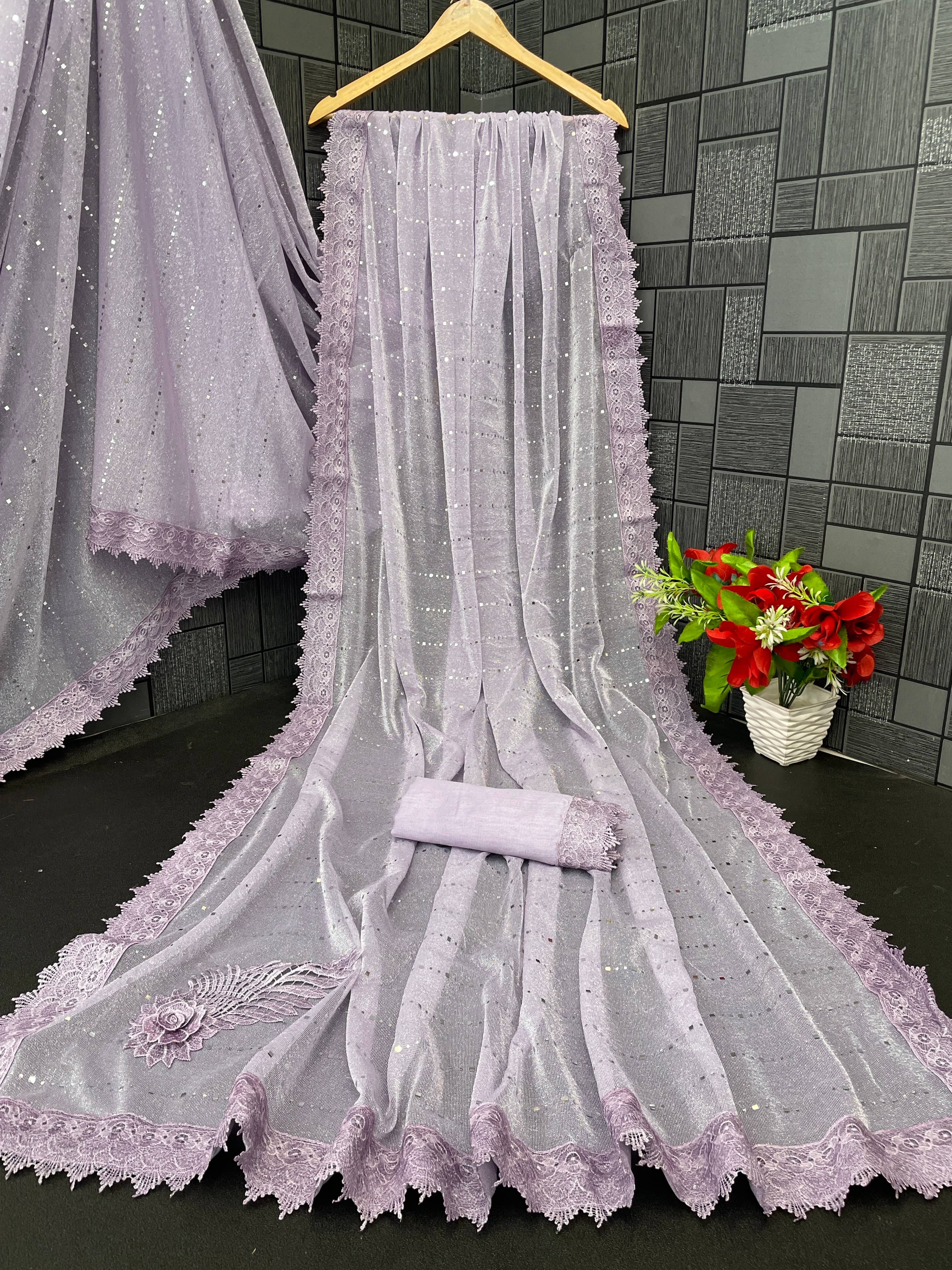 Gullak Lycra Printed Regular Saree With Unstitched Blouse Piece ( Lavender )